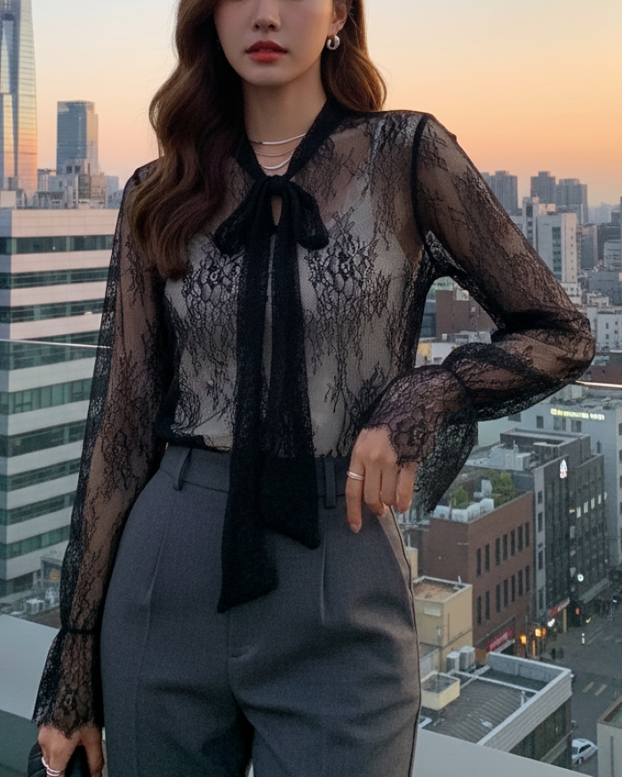 L'ecole Des Femmes シースルーブラウス シースルースリーブレースブラウス | レディースファッション通販 - DHOLIC