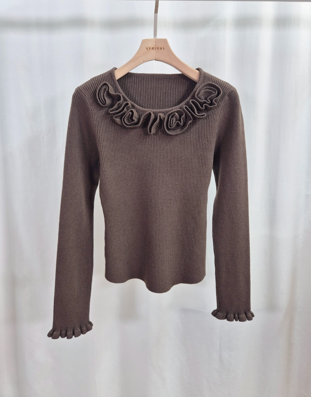 リブラウンドネックスリムベルスリーブ長袖ニット | 詳細画像13