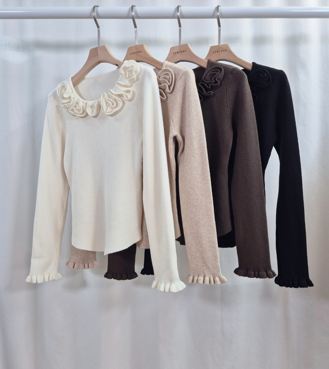 リブラウンドネックスリムベルスリーブ長袖ニット | 詳細画像7