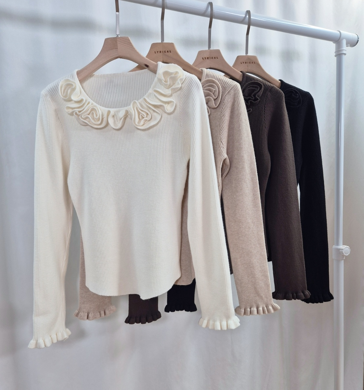 リブラウンドネックスリムベルスリーブ長袖ニット | 詳細画像18