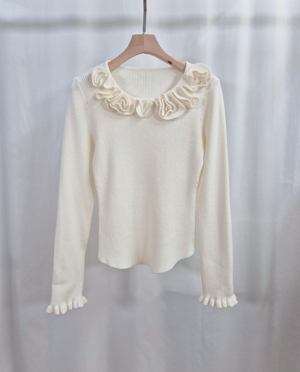 リブラウンドネックスリムベルスリーブ長袖ニット | 詳細画像8