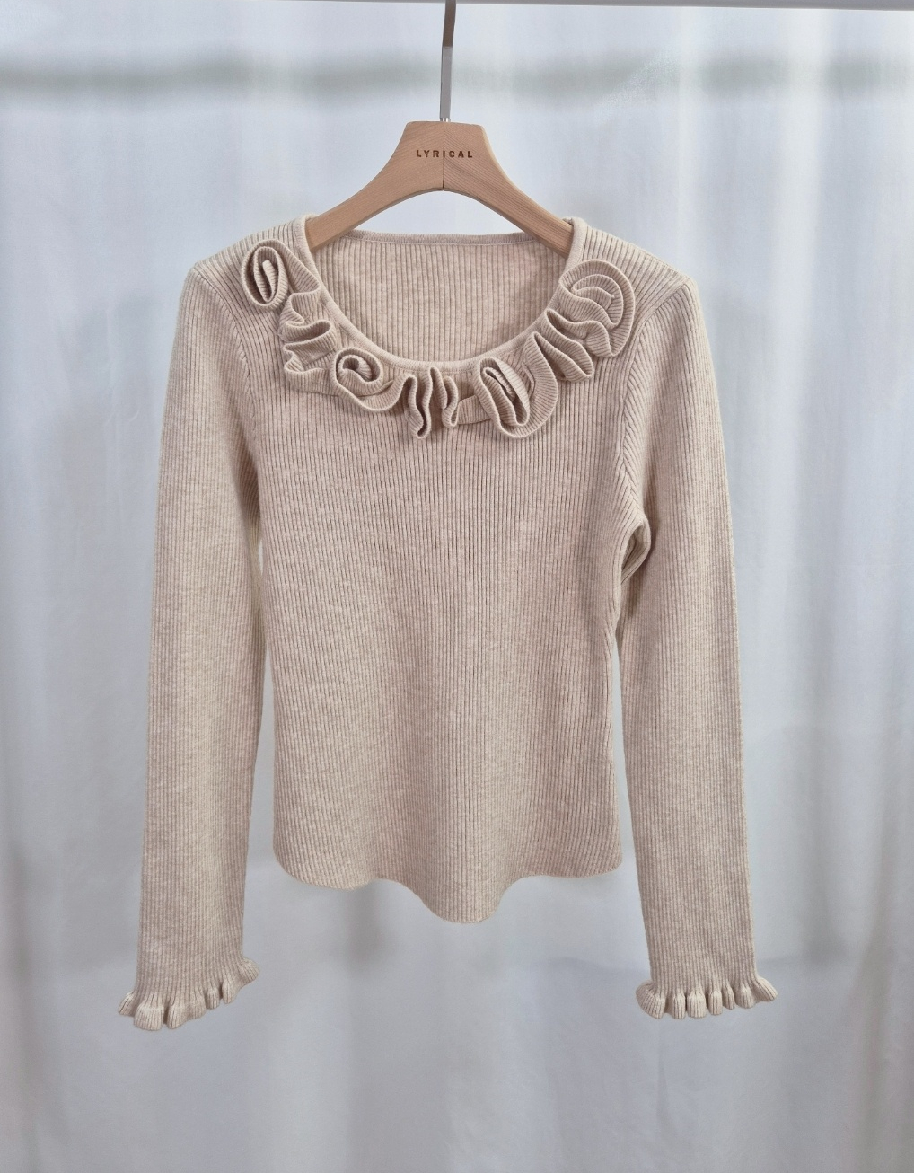 リブラウンドネックスリムベルスリーブ長袖ニット | 詳細画像15