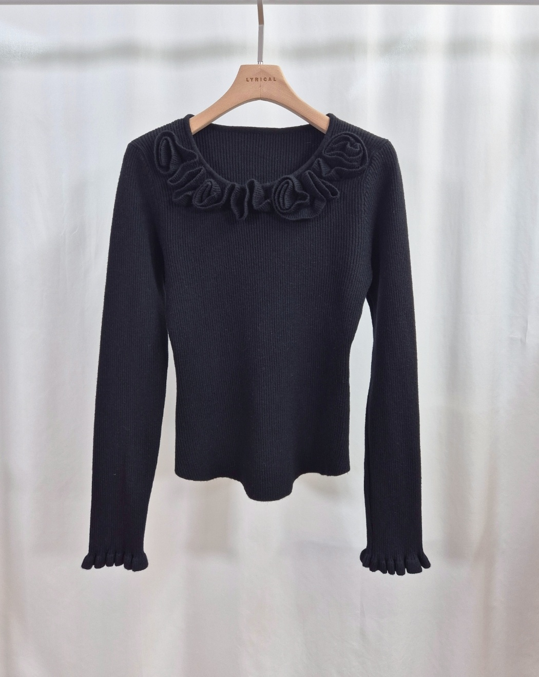 リブラウンドネックスリムベルスリーブ長袖ニット | 詳細画像11