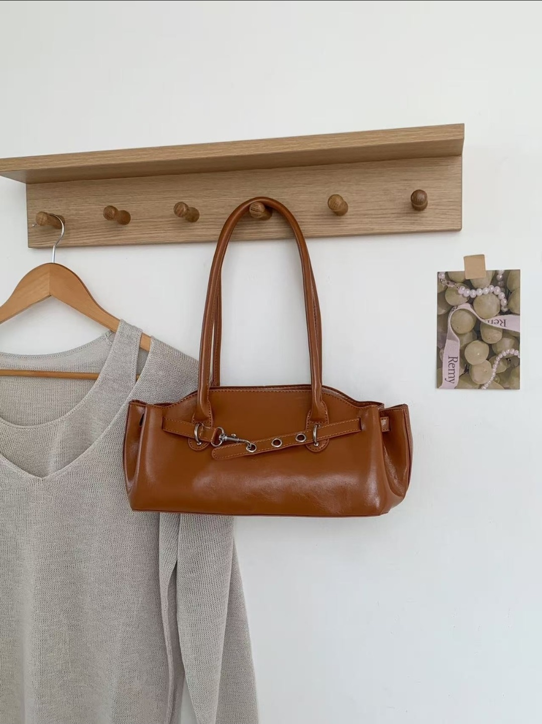 レザー調ジップアップポケットトートバッグ | 詳細画像15