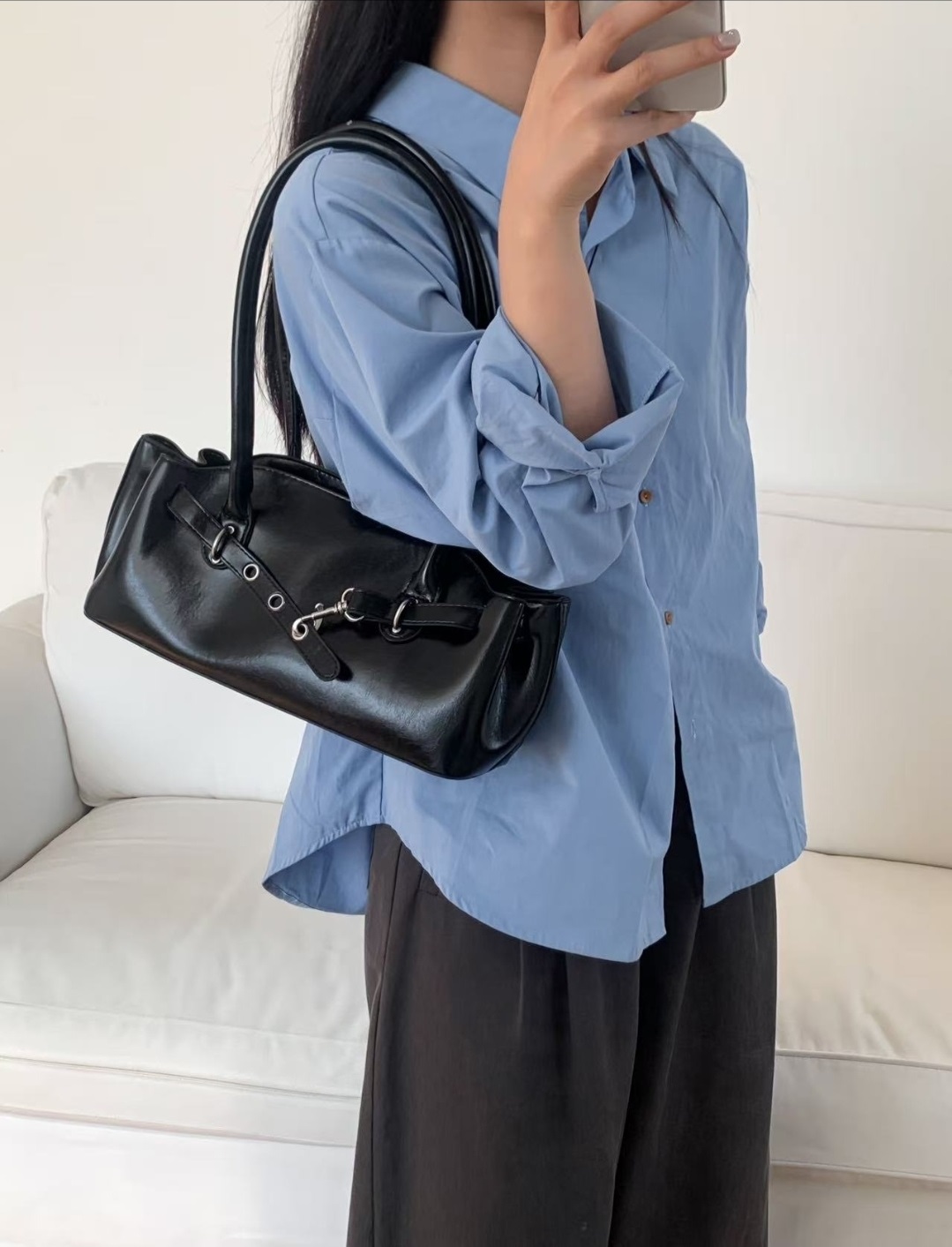 レザー調ジップアップポケットトートバッグ | 詳細画像6