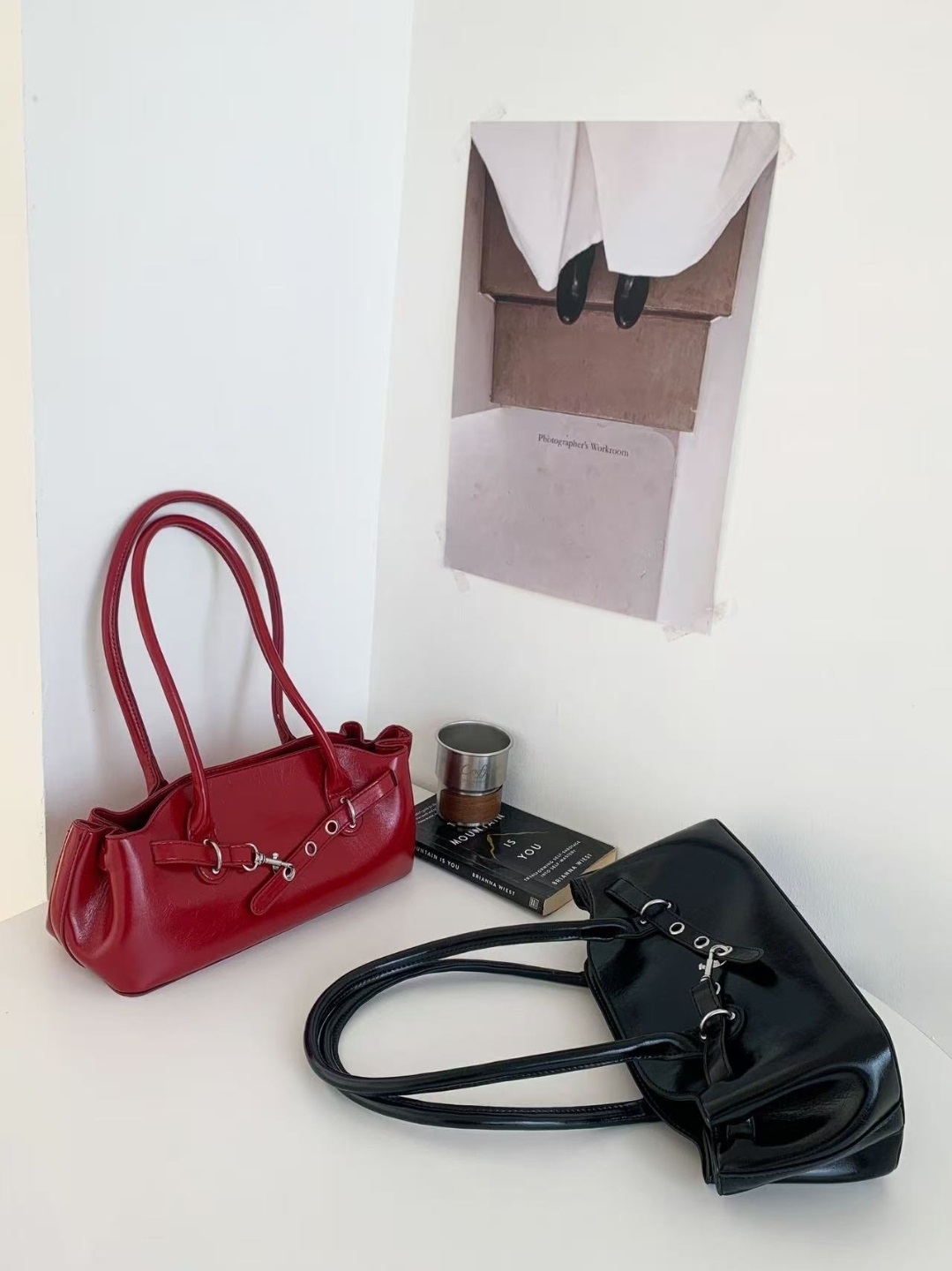 レザー調ジップアップポケットトートバッグ | 詳細画像9