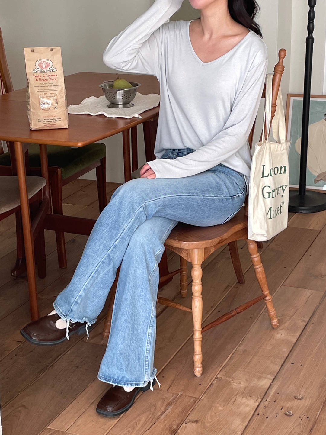 Vネックルーズ長袖無地Tシャツ | 詳細画像19