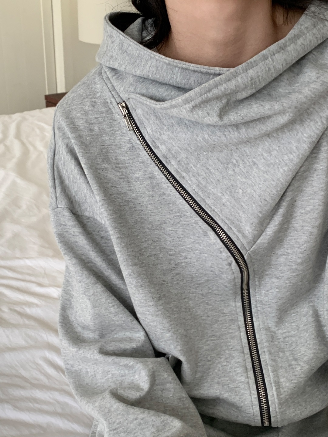 ジップアップフードポケットウエストゴムルーズワイドダイアゴナルツーピース(トップス、ボトムス)パンツジップパーカー | 詳細画像8