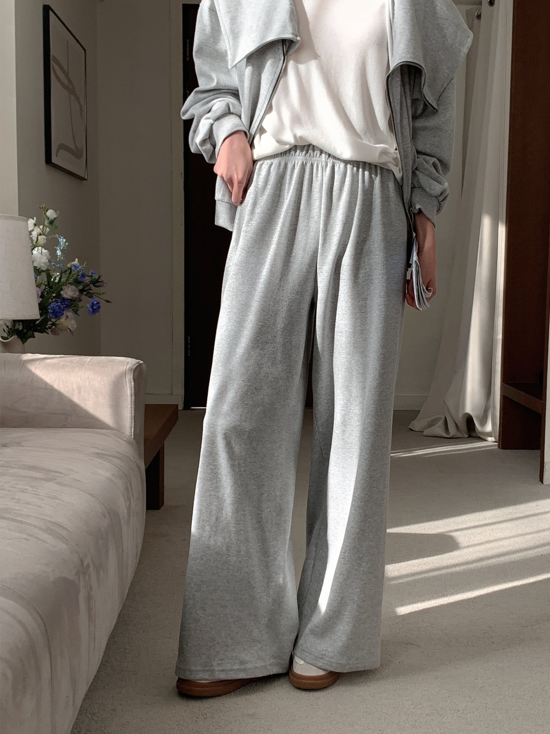 ジップアップフードポケットウエストゴムルーズワイドダイアゴナルツーピース(トップス、ボトムス)パンツジップパーカー | 詳細画像13