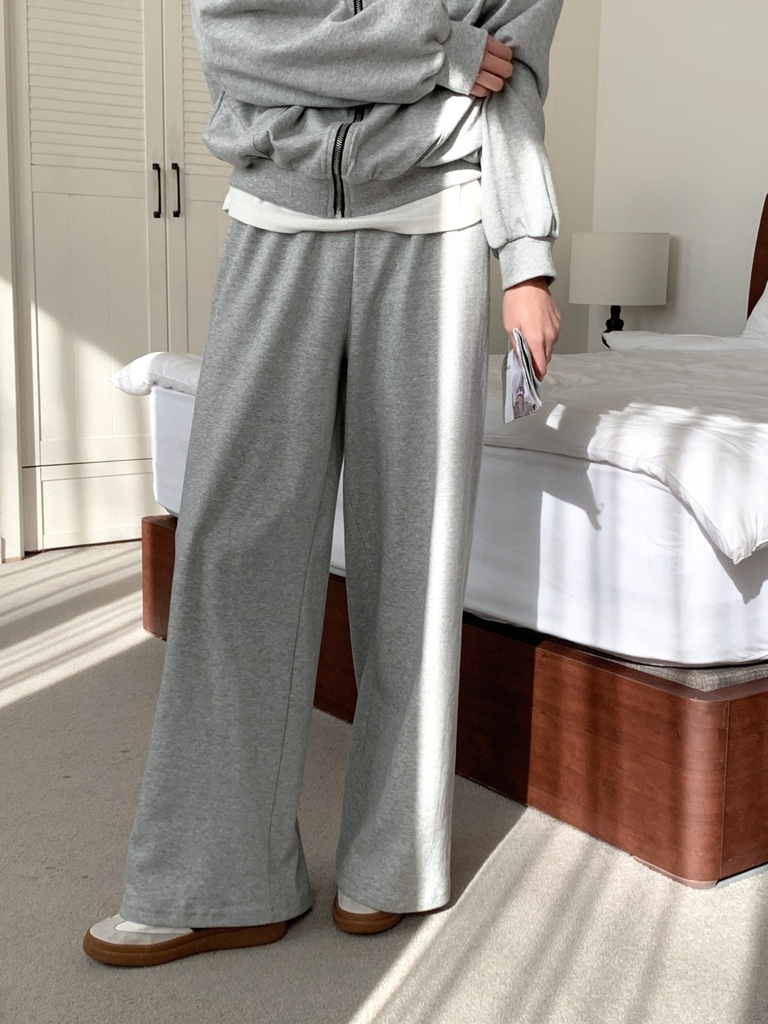 ジップアップフードポケットウエストゴムルーズワイドダイアゴナルツーピース(トップス、ボトムス)パンツジップパーカー | 詳細画像17