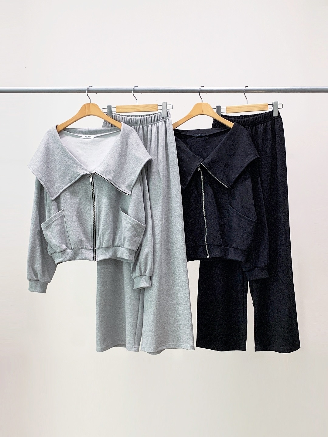 ジップアップフードポケットウエストゴムルーズワイドダイアゴナルツーピース(トップス、ボトムス)パンツジップパーカー | 詳細画像19