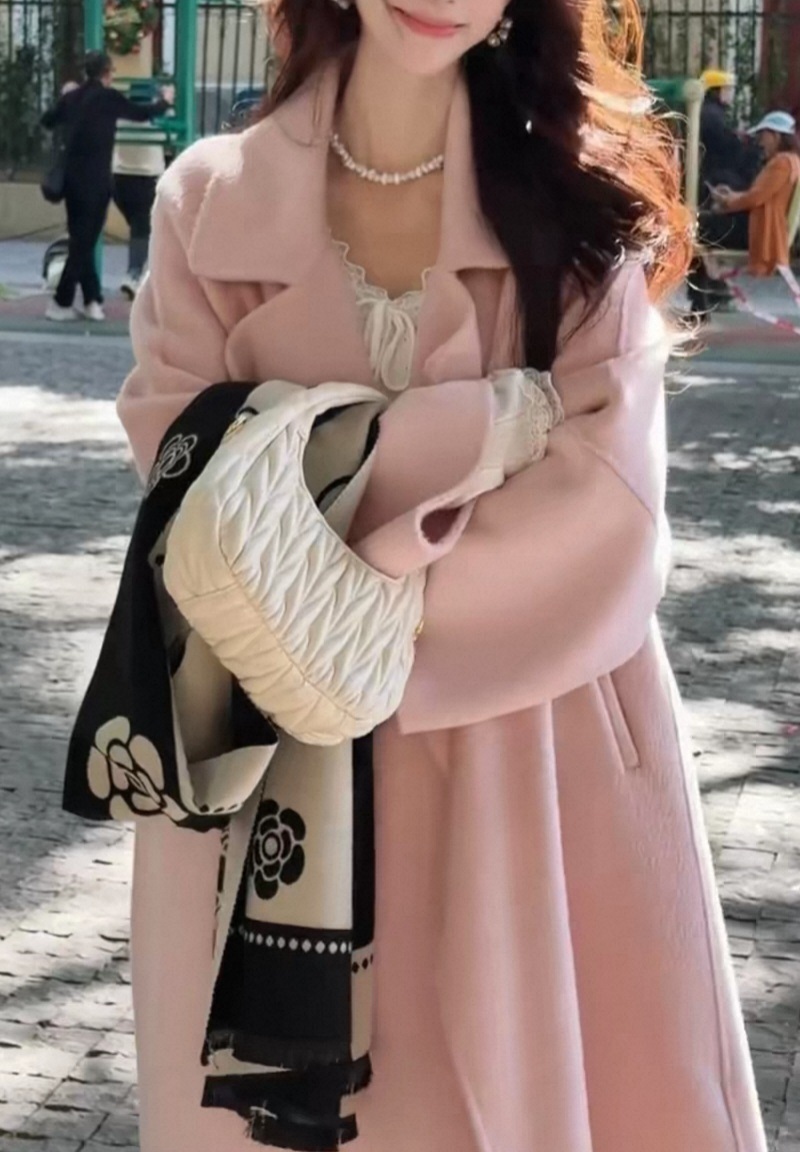 ウール混スリットポケットオープンカラーロング長袖ビッグループコートストラップ付 | 詳細画像10