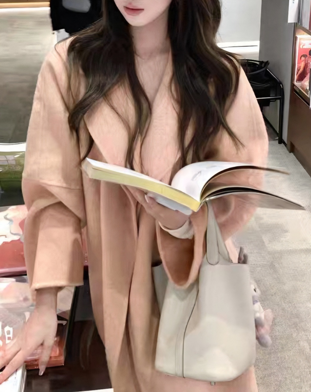 ウール混スリットポケットオープンカラーロング長袖ビッグループコートストラップ付 | 詳細画像13