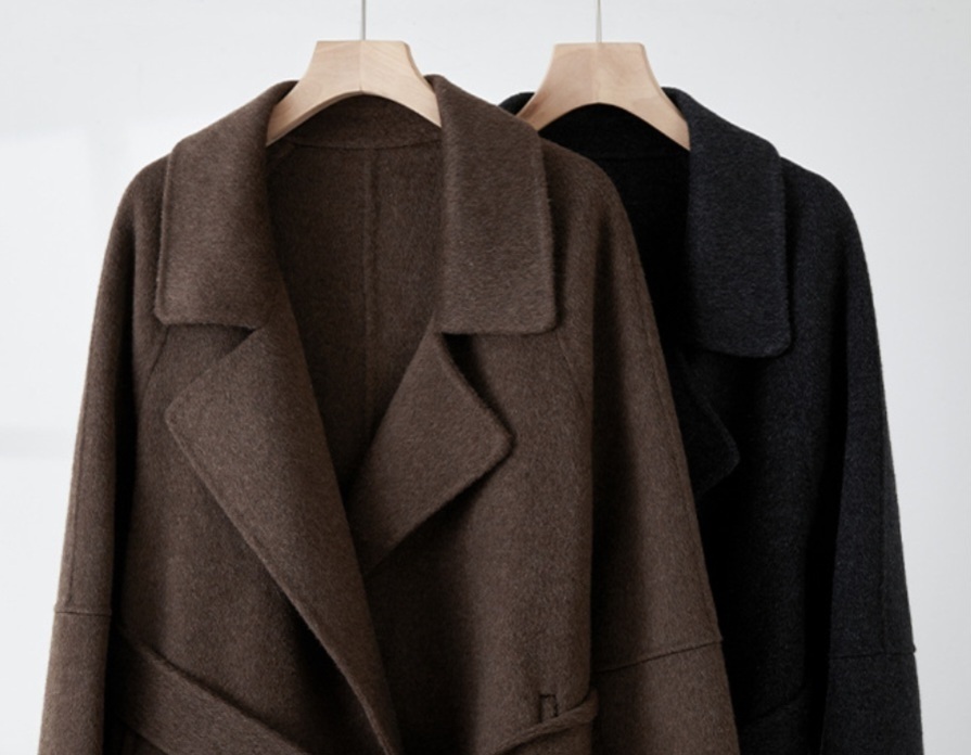 ウール混スリットポケットオープンカラーロング長袖ビッグループコートストラップ付 | 詳細画像14