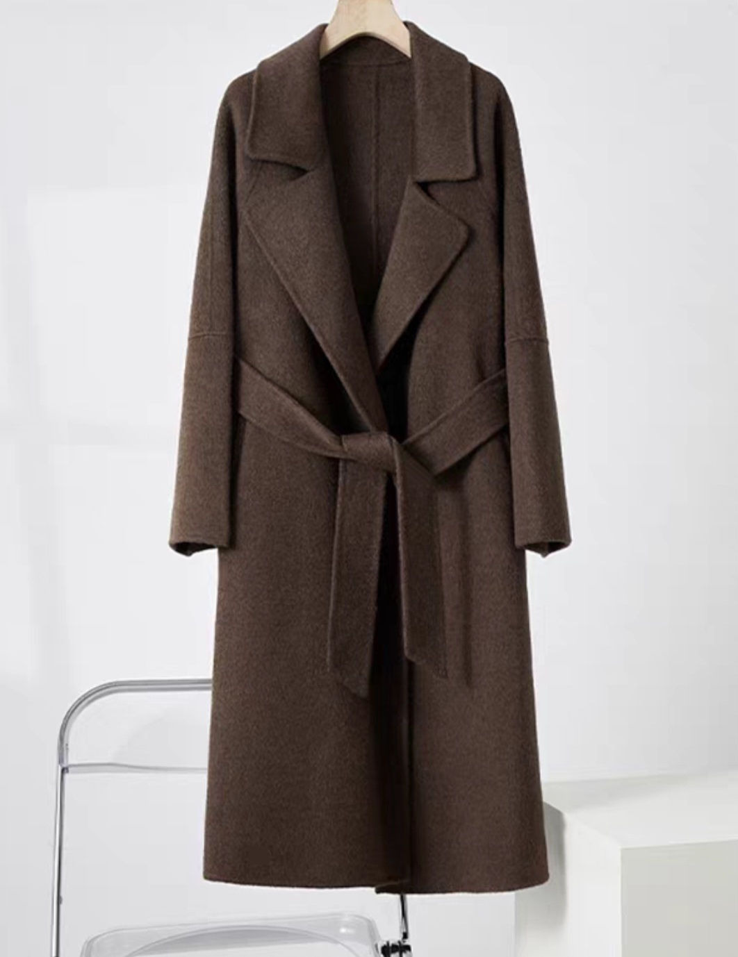 ウール混スリットポケットオープンカラーロング長袖ビッグループコートストラップ付 | 詳細画像16