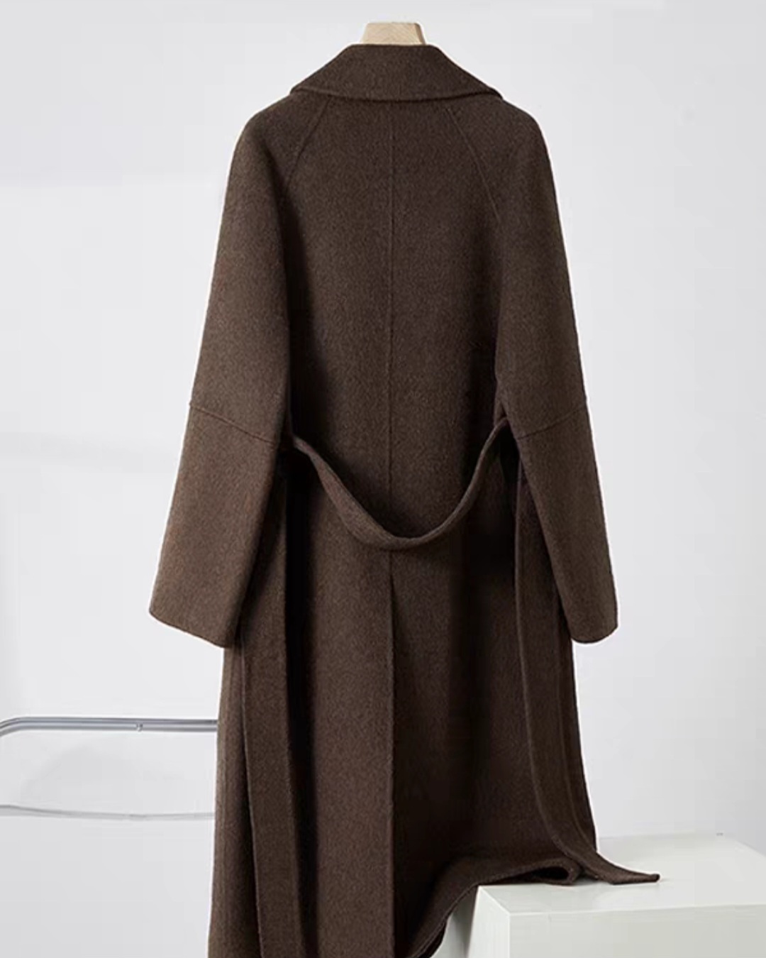 ウール混スリットポケットオープンカラーロング長袖ビッグループコートストラップ付 | 詳細画像17