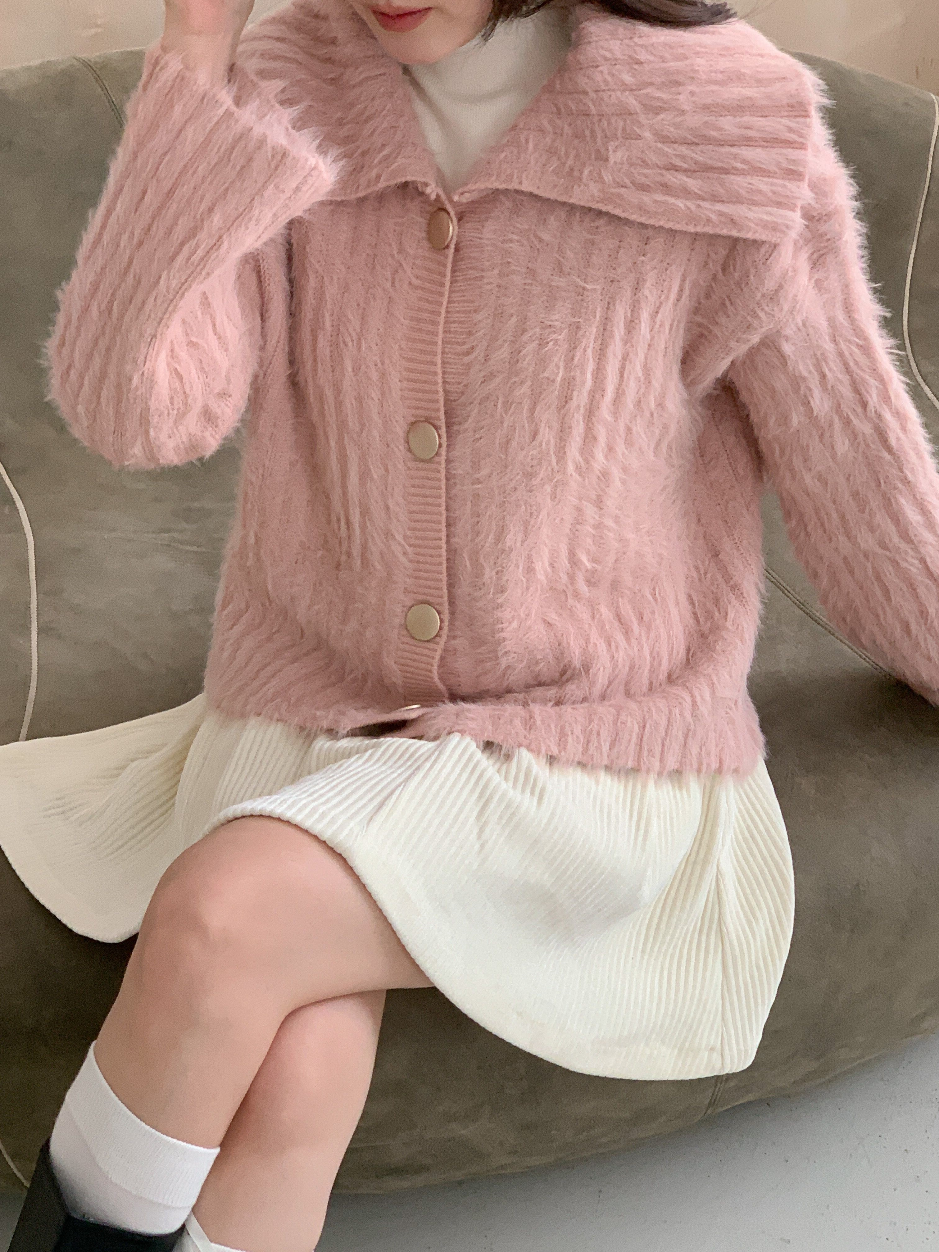 カラーショートルーズ長袖ビジューボタンカーディガン | 詳細画像8