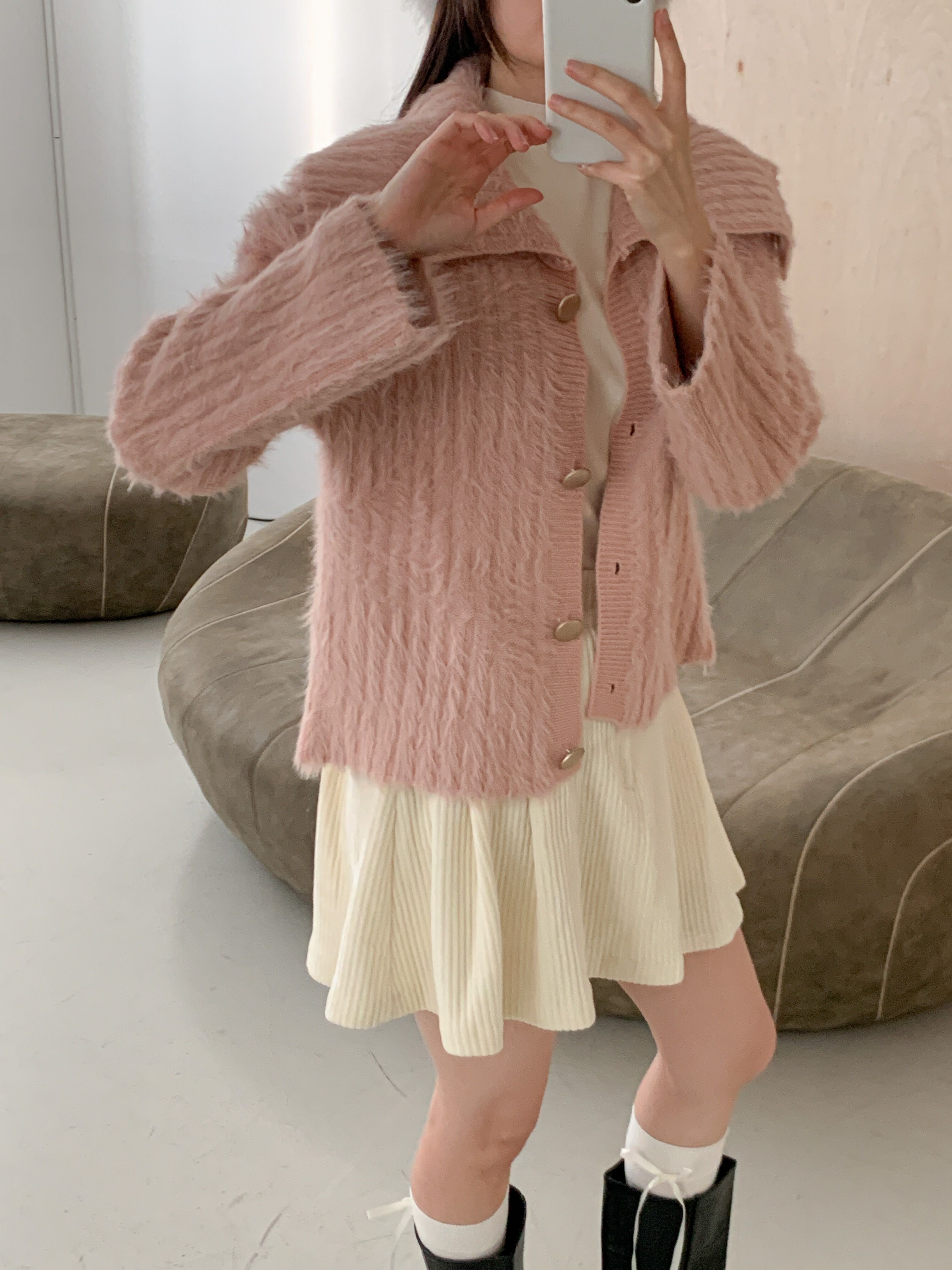 カラーショートルーズ長袖ビジューボタンカーディガン | 詳細画像19