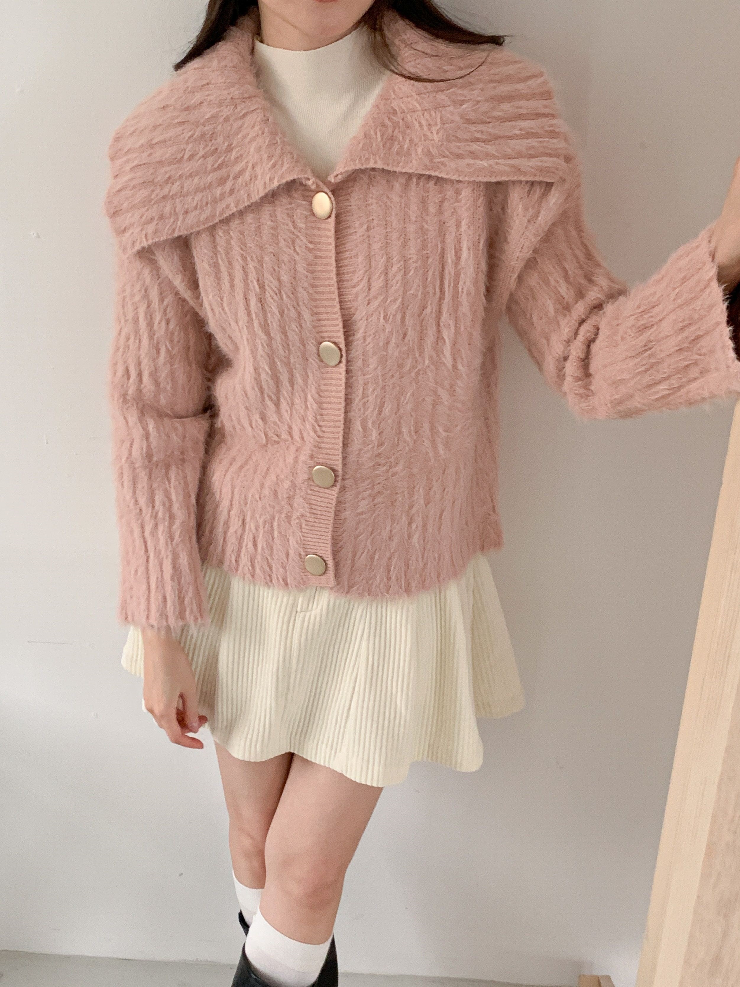 カラーショートルーズ長袖ビジューボタンカーディガン | 詳細画像20