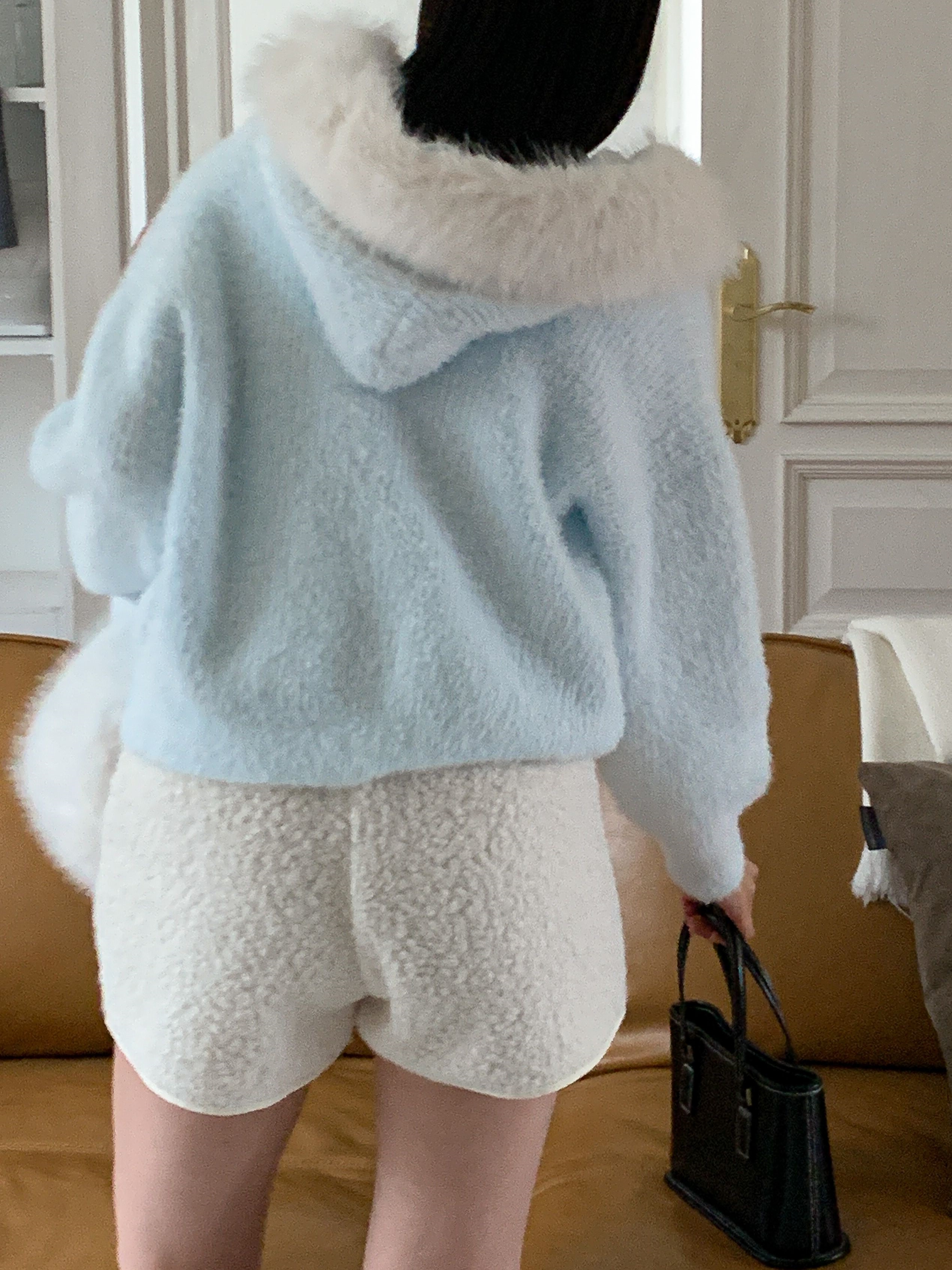 エコファーナイロンフードダブルジップルーズ長袖カーディガン | 詳細画像10