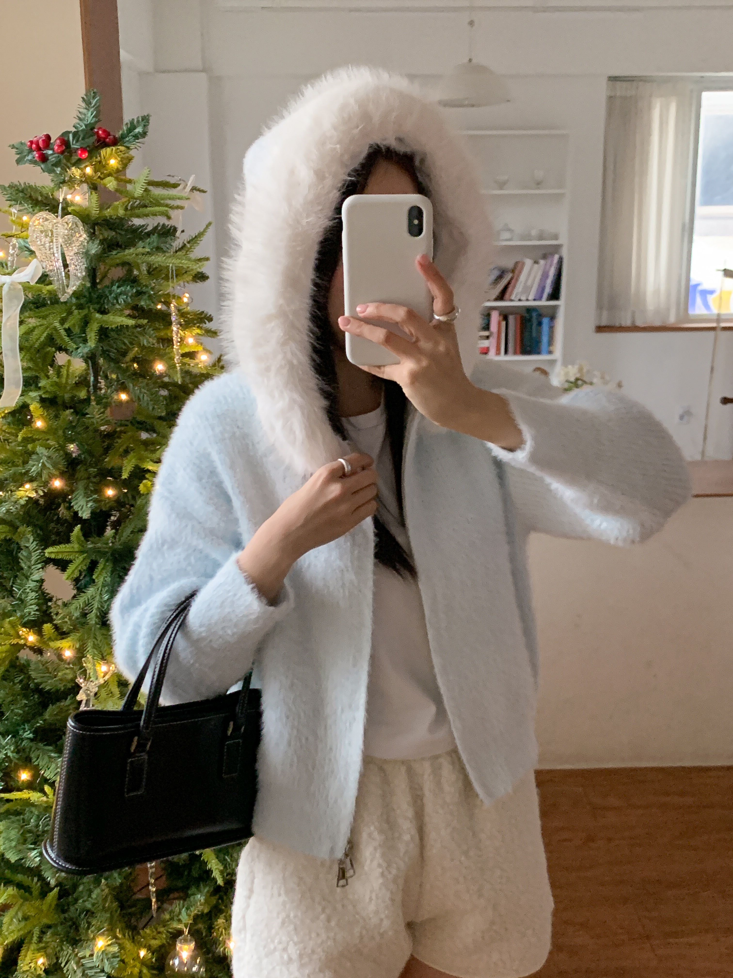 エコファーナイロンフードダブルジップルーズ長袖カーディガン | 詳細画像11