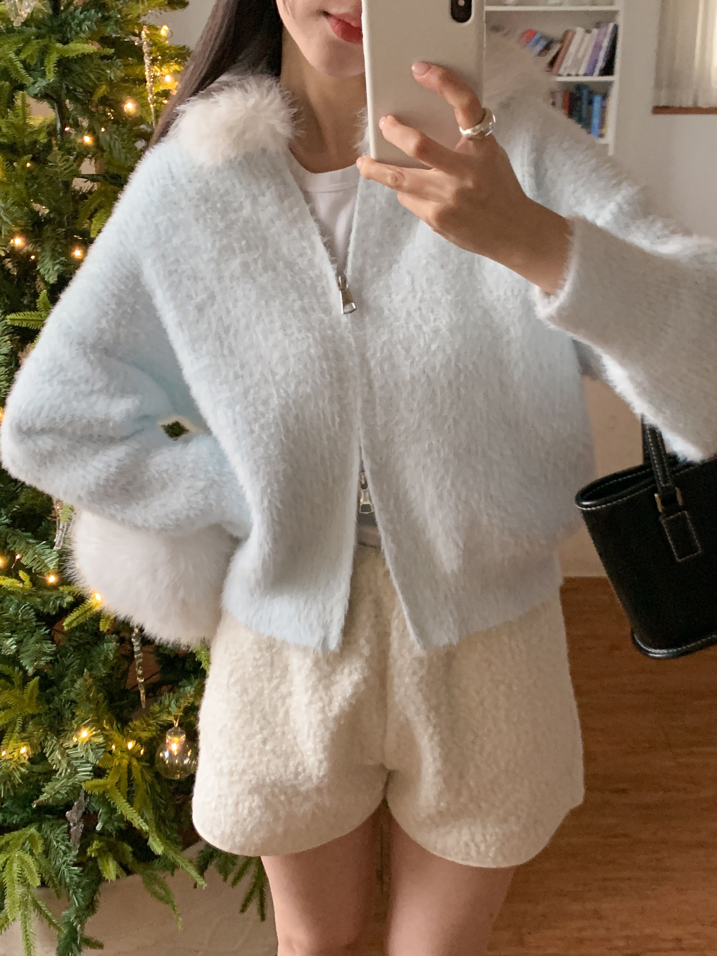 エコファーナイロンフードダブルジップルーズ長袖カーディガン | 詳細画像18