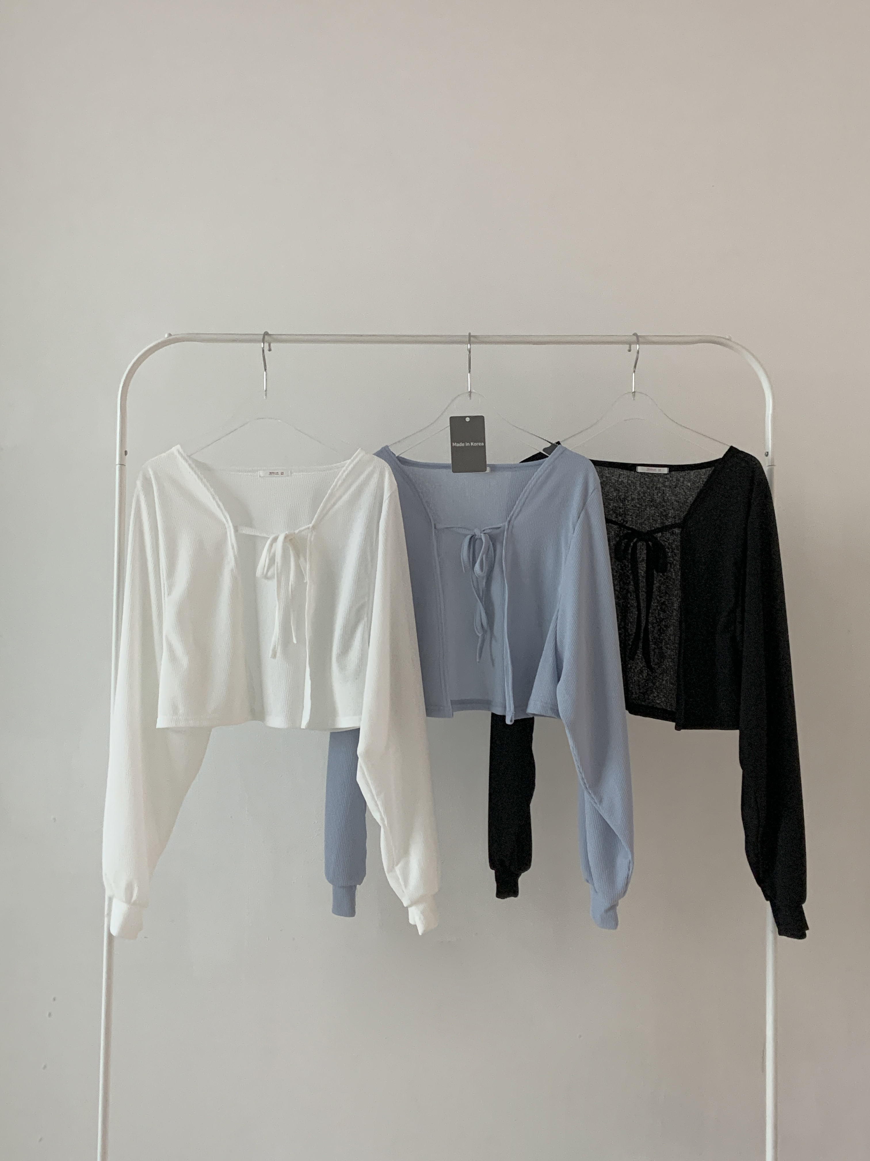 シースルーリボンクロップドルーズ長袖無地カーディガン | 詳細画像17