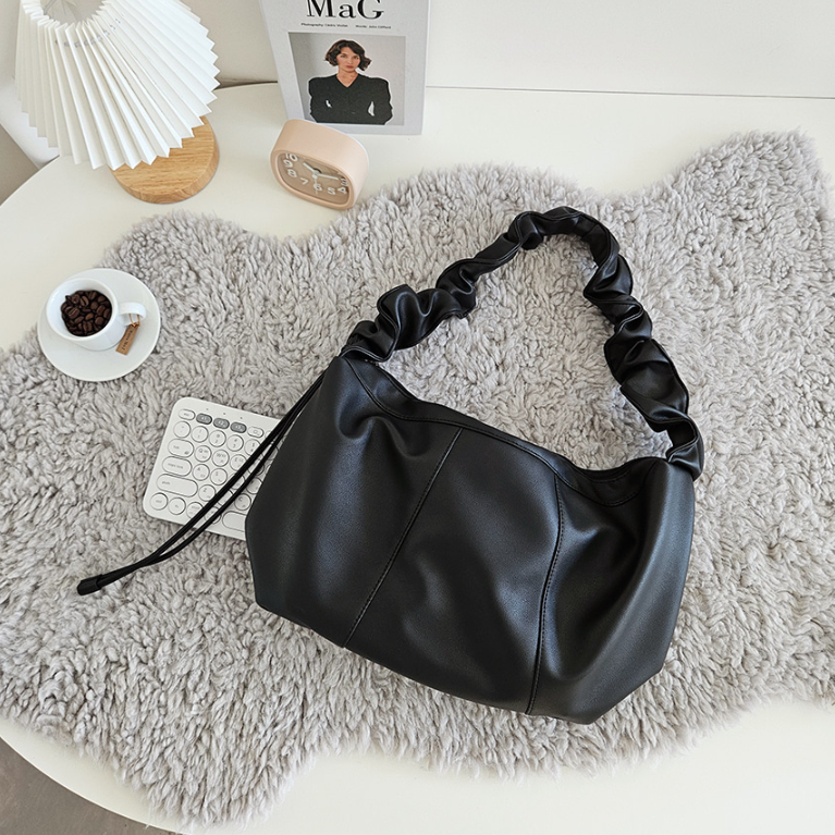 レザー調ジップアップシャーリングドローストリングラインショルダーバッグ | 詳細画像10