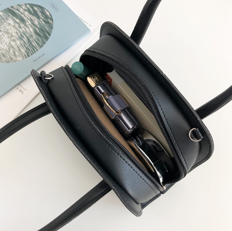 レザー調ジップアップHラインDリングショルダーバッグハンドバッグストラップセット(バックルあり) | 詳細画像12