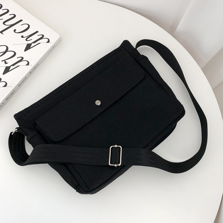 キャンバスジップアップバックルスナップボタンベルクロショルダーバッグ | 詳細画像11