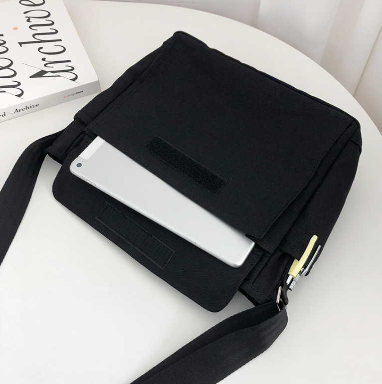 キャンバスジップアップバックルスナップボタンベルクロショルダーバッグ | 詳細画像13