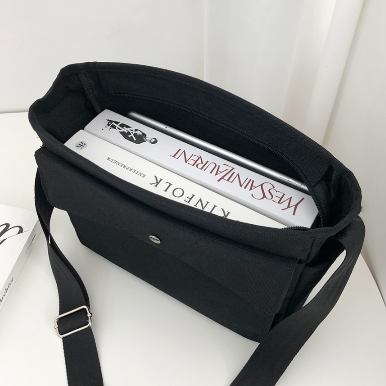 キャンバスジップアップバックルスナップボタンベルクロショルダーバッグ | 詳細画像14