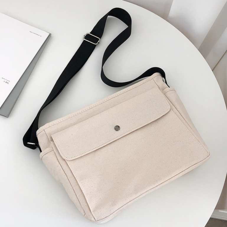 キャンバスジップアップバックルスナップボタンベルクロショルダーバッグ | 詳細画像16