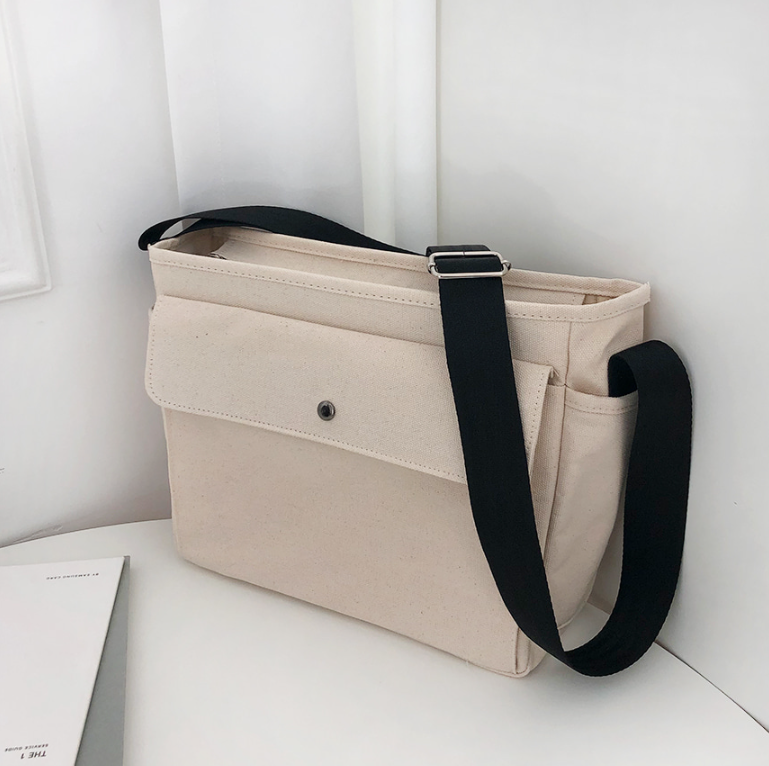 キャンバスジップアップバックルスナップボタンベルクロショルダーバッグ | 詳細画像17