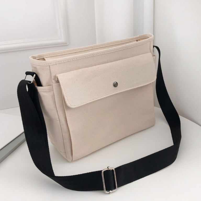 キャンバスジップアップバックルスナップボタンベルクロショルダーバッグ | 詳細画像19
