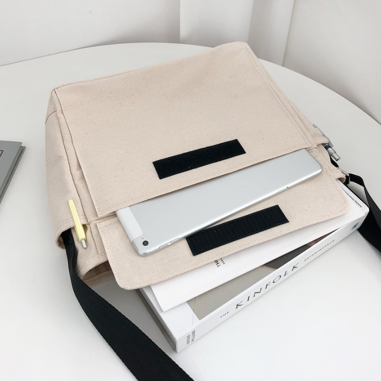 キャンバスジップアップバックルスナップボタンベルクロショルダーバッグ | 詳細画像20