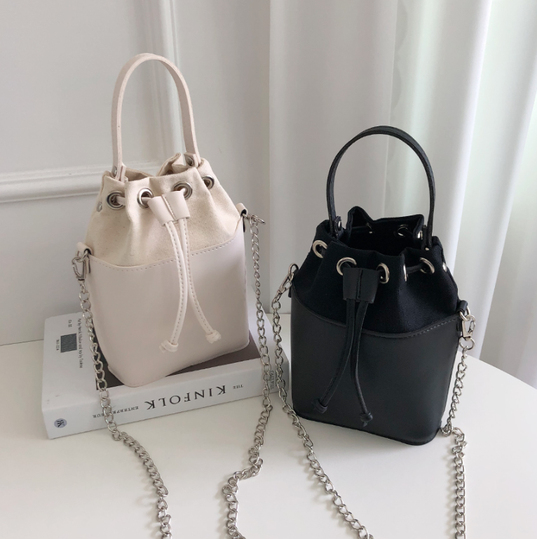 レザー調コンビドローストリングチェーンハンドバッグストラップ付 | 詳細画像6