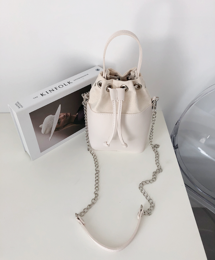 レザー調コンビドローストリングチェーンハンドバッグストラップ付 | 詳細画像7