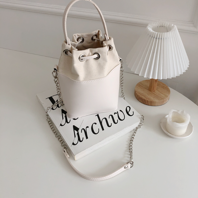 レザー調コンビドローストリングチェーンハンドバッグストラップ付 | 詳細画像10