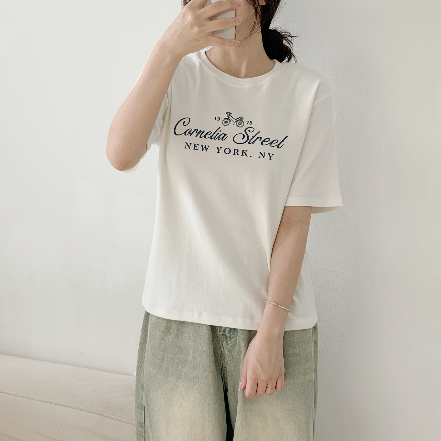 ピーチ起毛ラウンドネック半袖レタリングプリントTシャツ | 詳細画像3