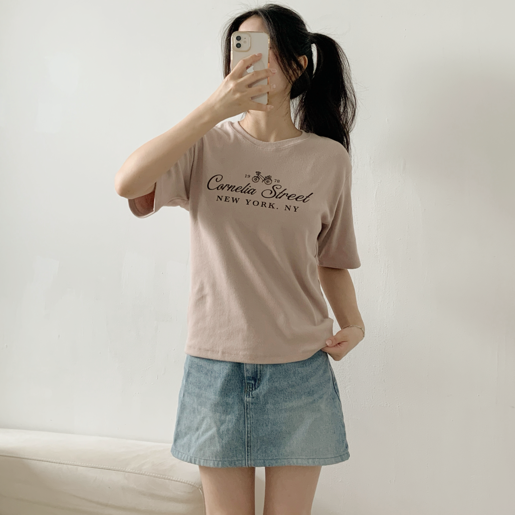 ピーチ起毛ラウンドネック半袖レタリングプリントTシャツ | 詳細画像7