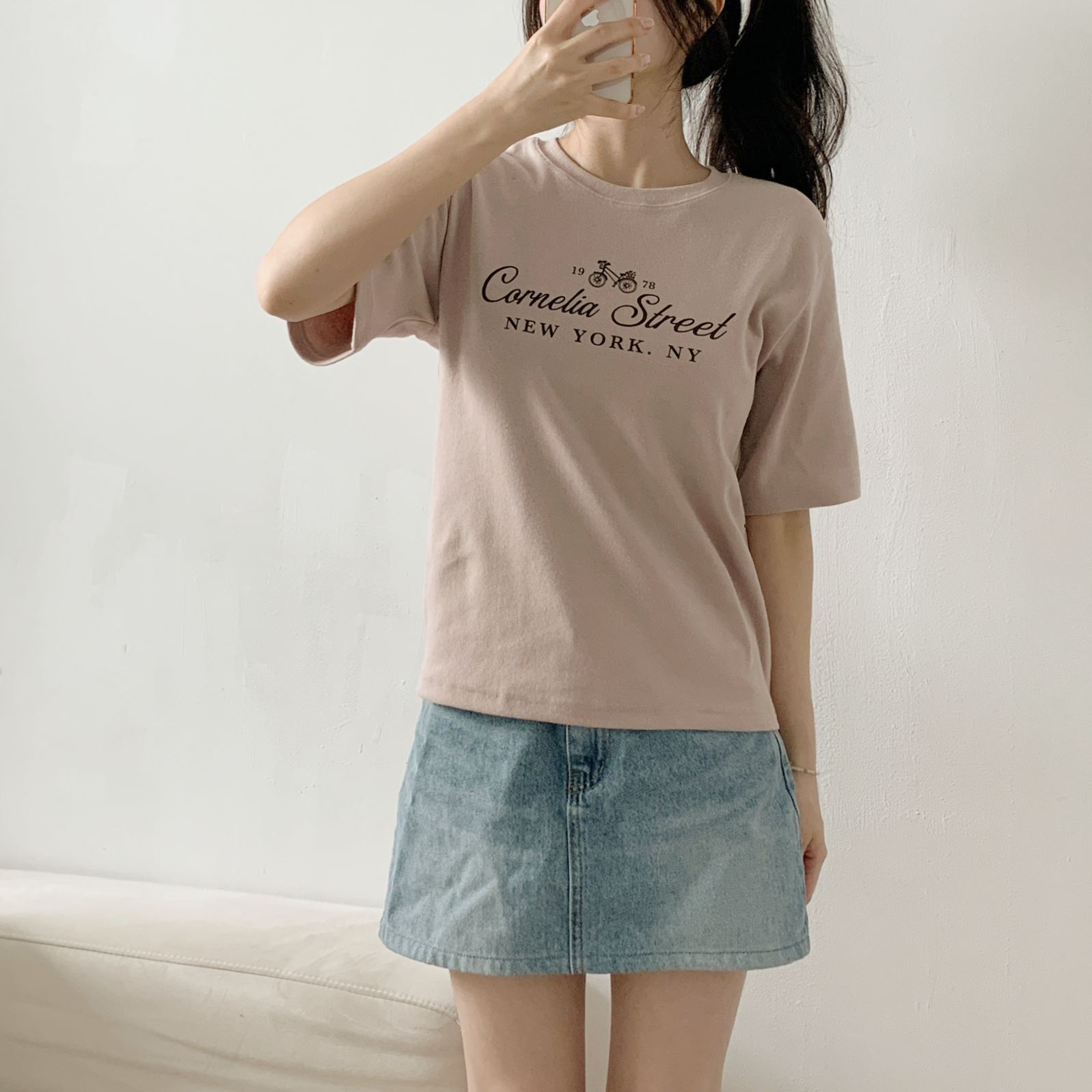 ピーチ起毛ラウンドネック半袖レタリングプリントTシャツ | 詳細画像8