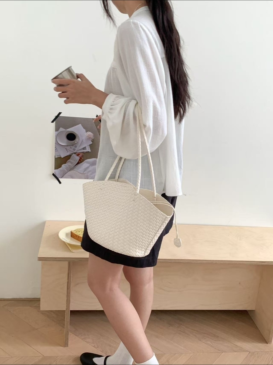 ドローストリングレイヤード風マグネットボタントートバッグ | 詳細画像2