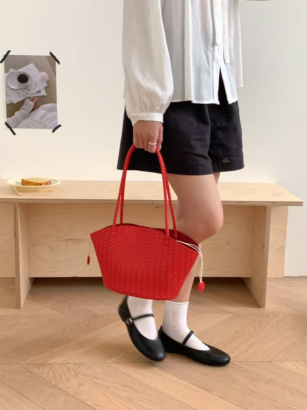 ドローストリングレイヤード風マグネットボタントートバッグ | 詳細画像6