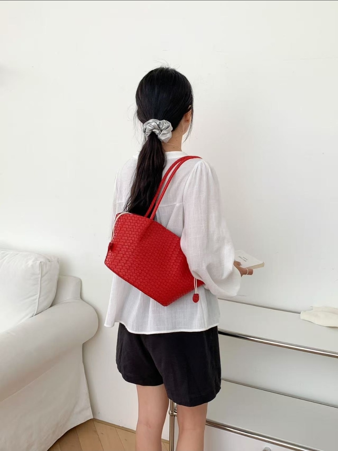 ドローストリングレイヤード風マグネットボタントートバッグ | 詳細画像7