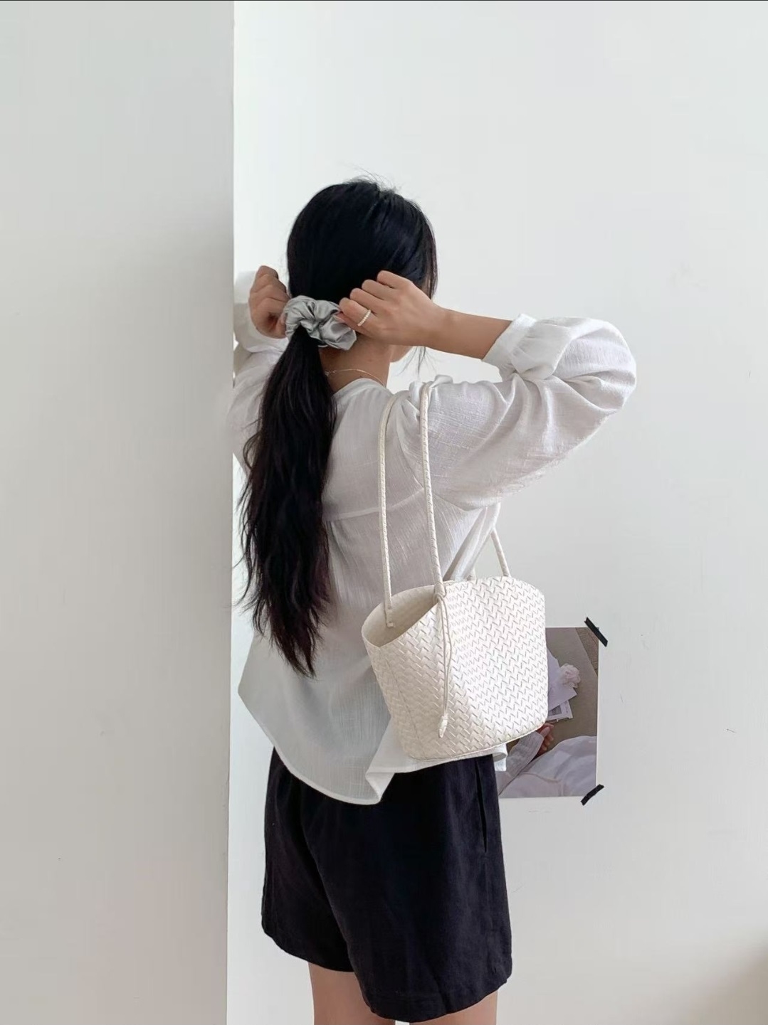 ドローストリングレイヤード風マグネットボタントートバッグ | 詳細画像3