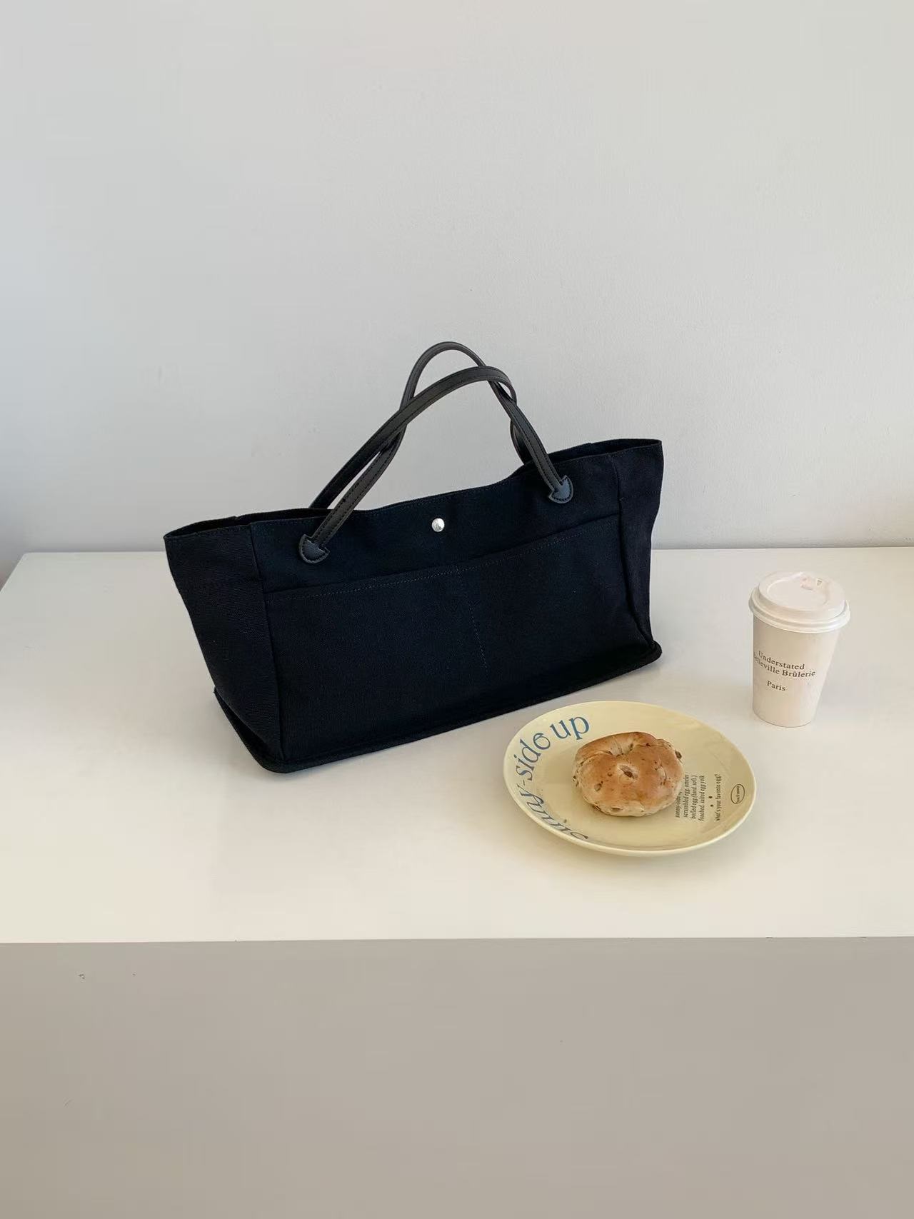 レザー調ビッグマグネットボタンハンドバッグ | 詳細画像14