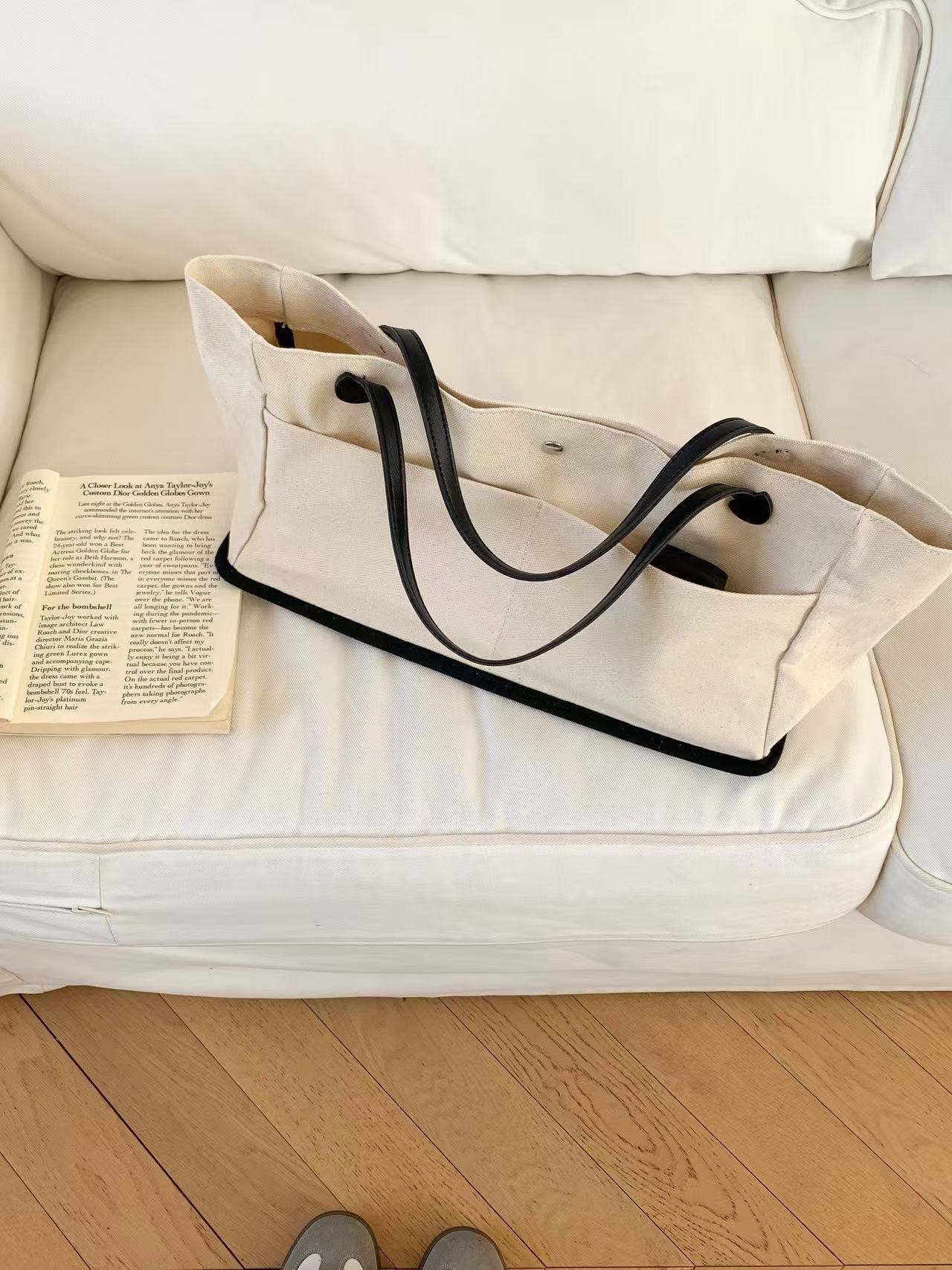 レザー調ビッグマグネットボタンハンドバッグ | 詳細画像12