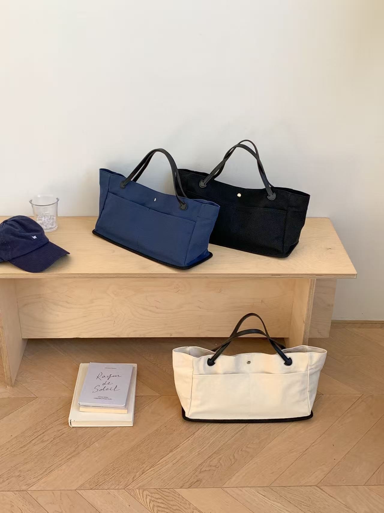 レザー調ビッグマグネットボタンハンドバッグ | 詳細画像11