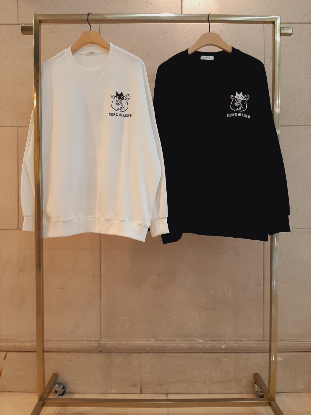 ラウンドネックオーバーサイズボクシールーズ長袖ハーフプリント両面プリントスウェット | 詳細画像5